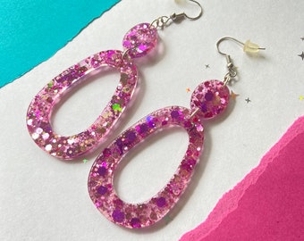 Ursula Inspired Dangle Drop Glitter Resin Earrings