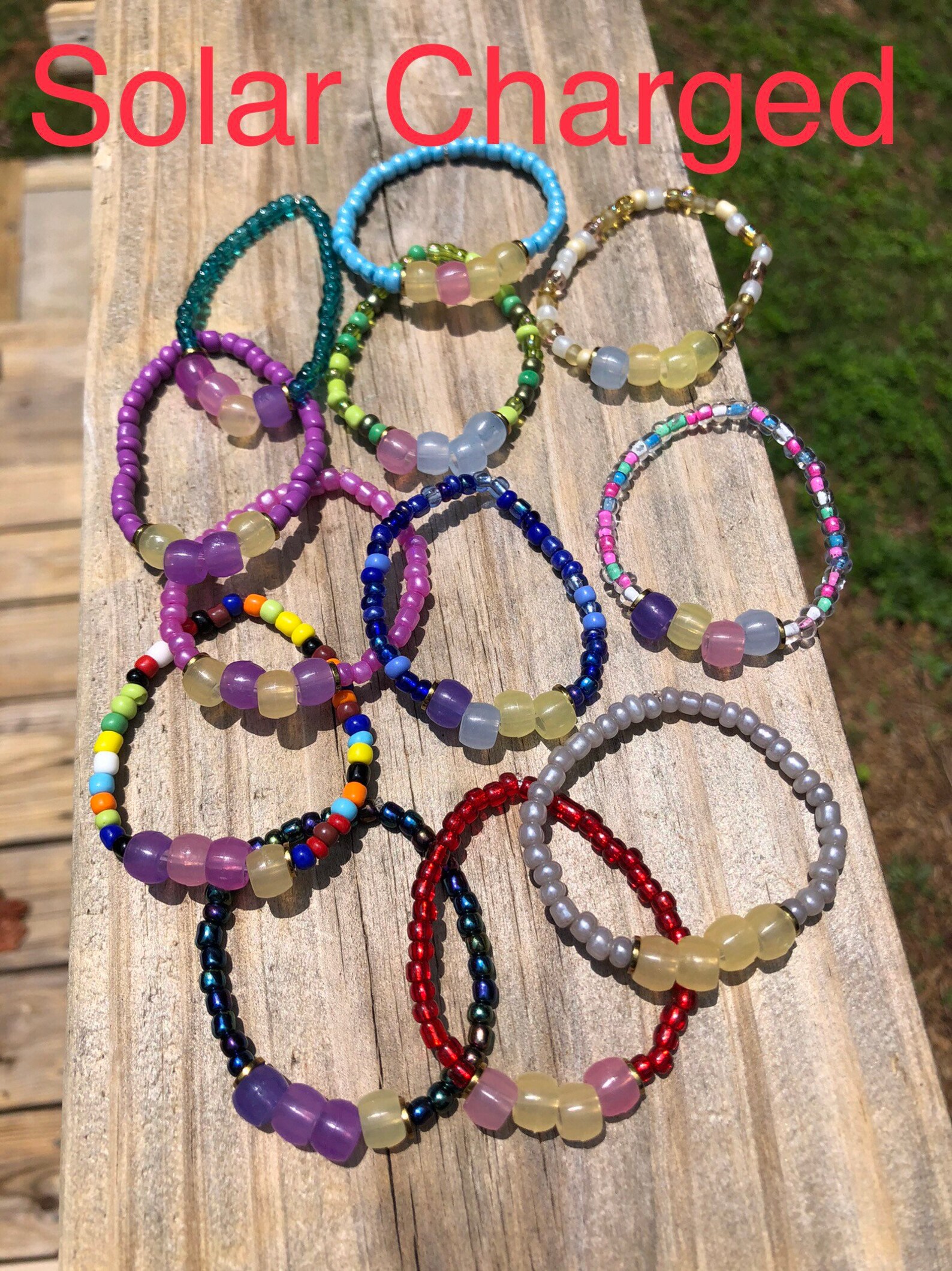 Glow in the Dark / Solar Bead Bracelets Personalized Beaded Etsy