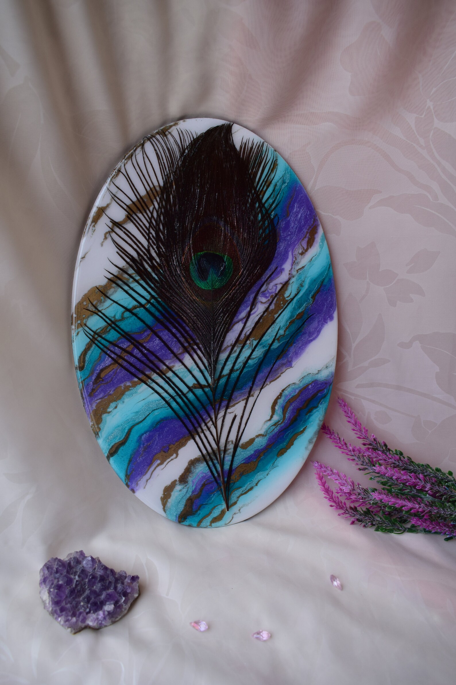 Peacock feather picture resin art natural feather paint wall Etsy