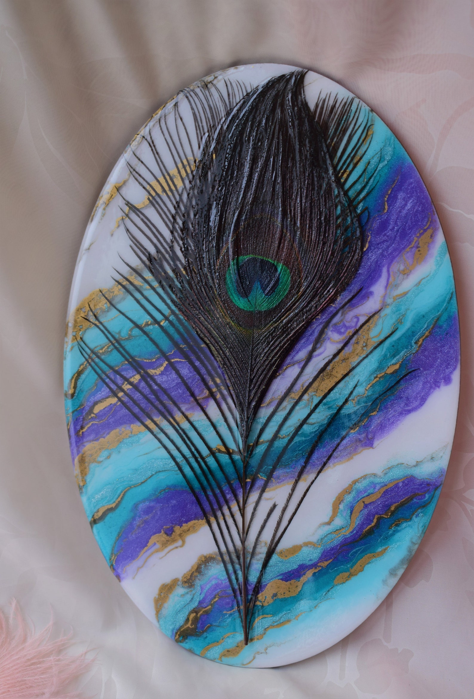 Peacock feather picture resin art natural feather paint wall Etsy
