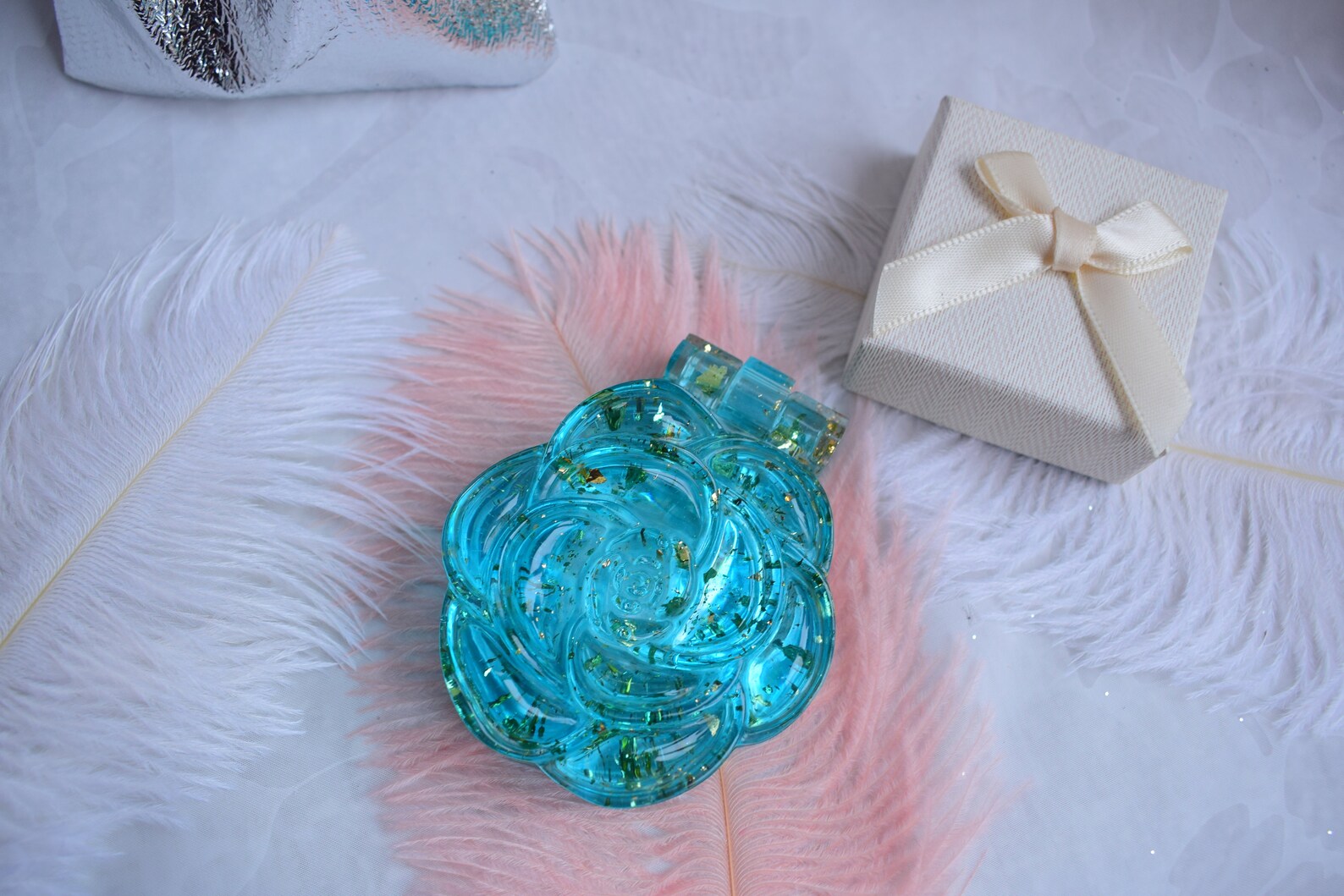 Flower hand Mirror Resin pocket mirror Mint Quartz Blue Etsy
