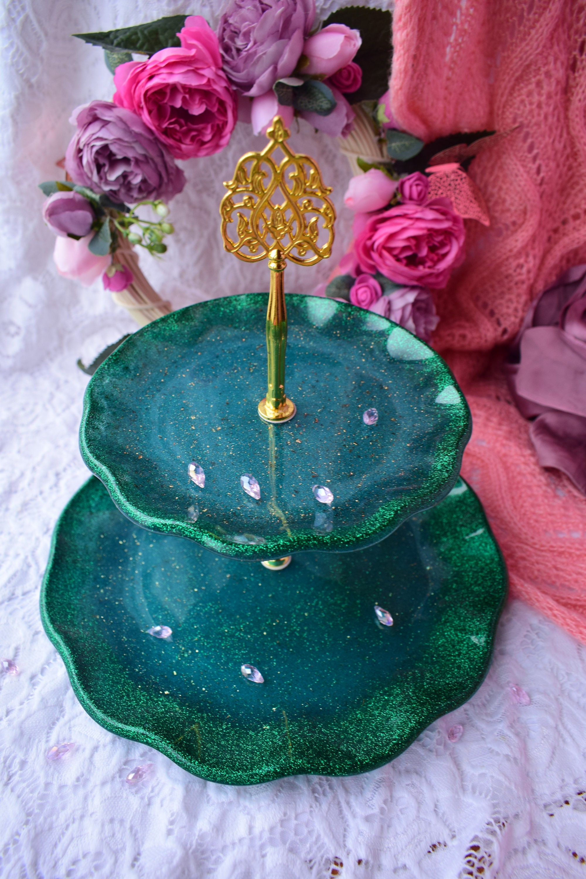 Emerald 2 Tier Tray Green Home Decor 2 Tier Cake Stand Wedding - Etsy