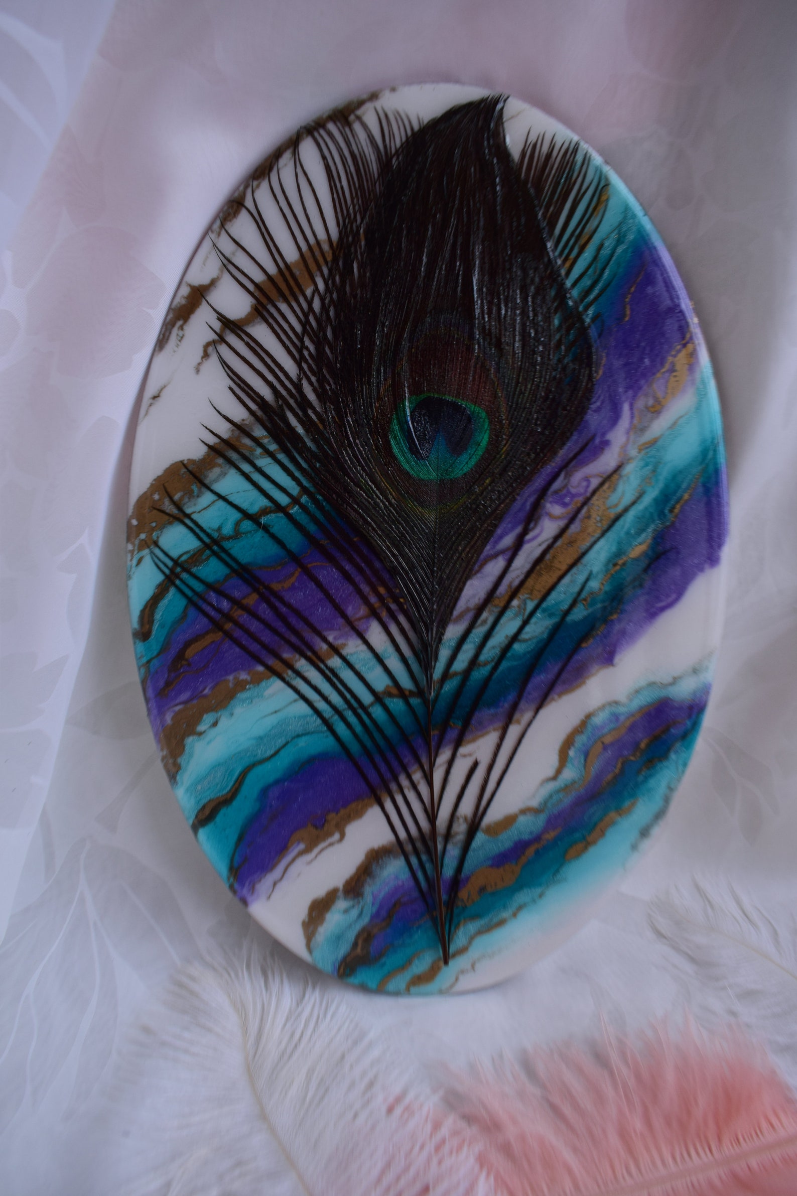 Peacock feather picture resin art natural feather paint wall Etsy