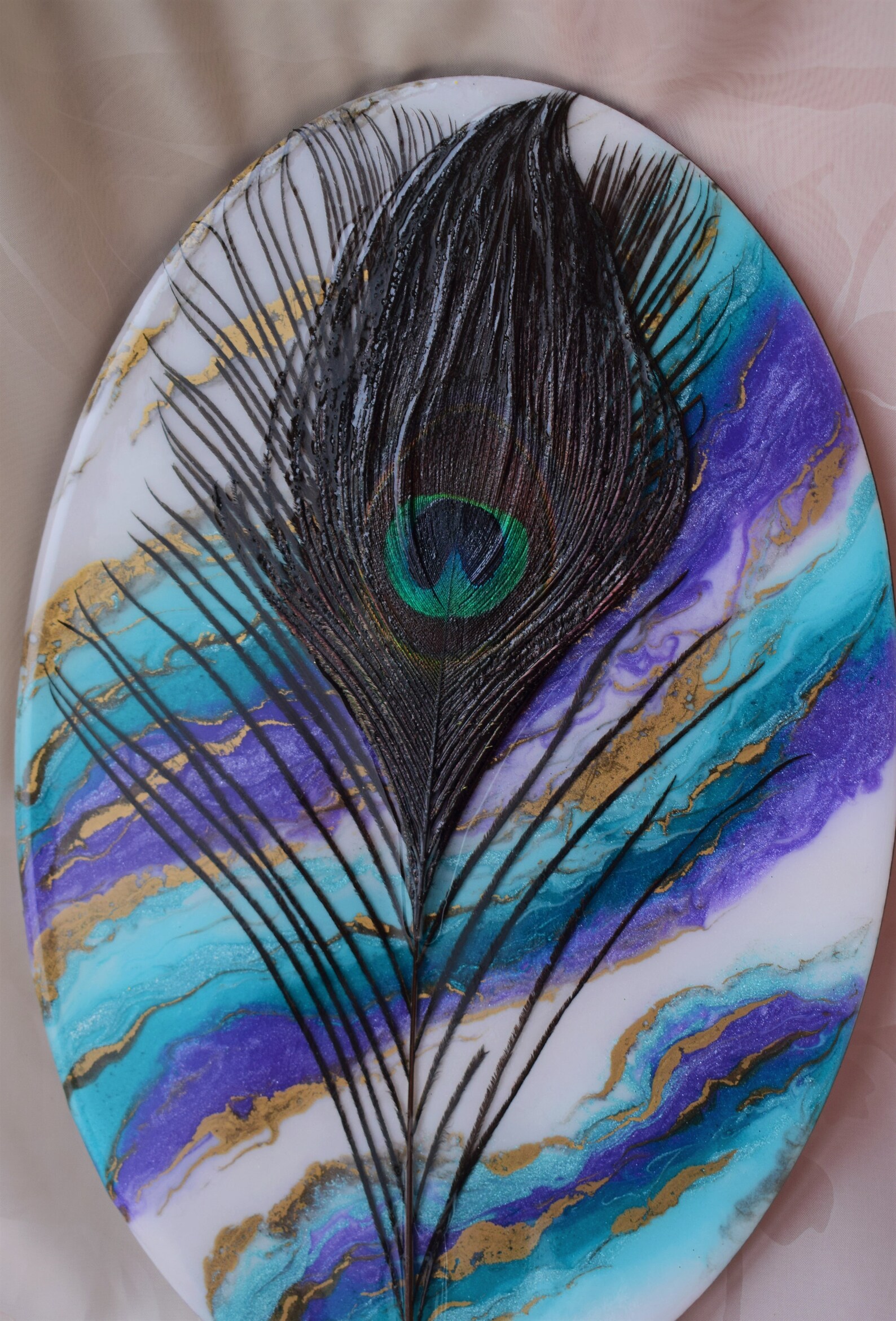 Peacock feather picture resin art natural feather paint wall Etsy