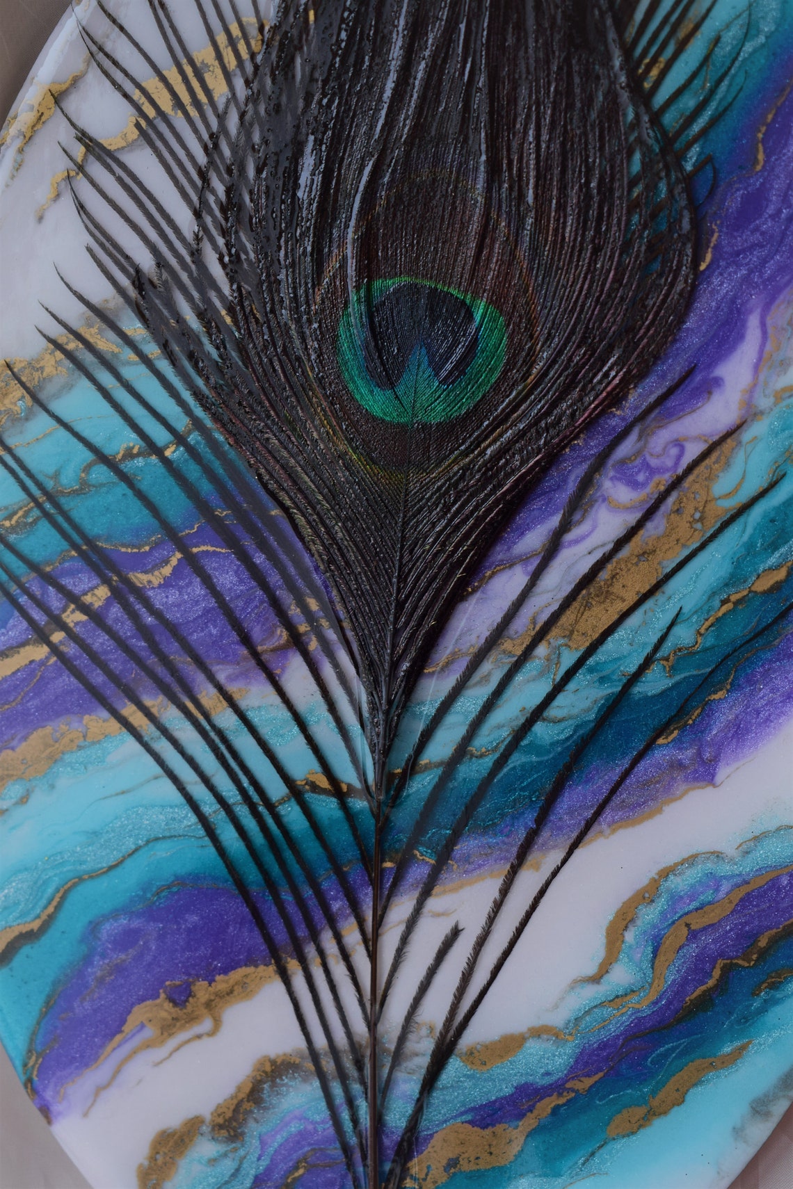 Peacock feather picture resin art natural feather paint wall Etsy