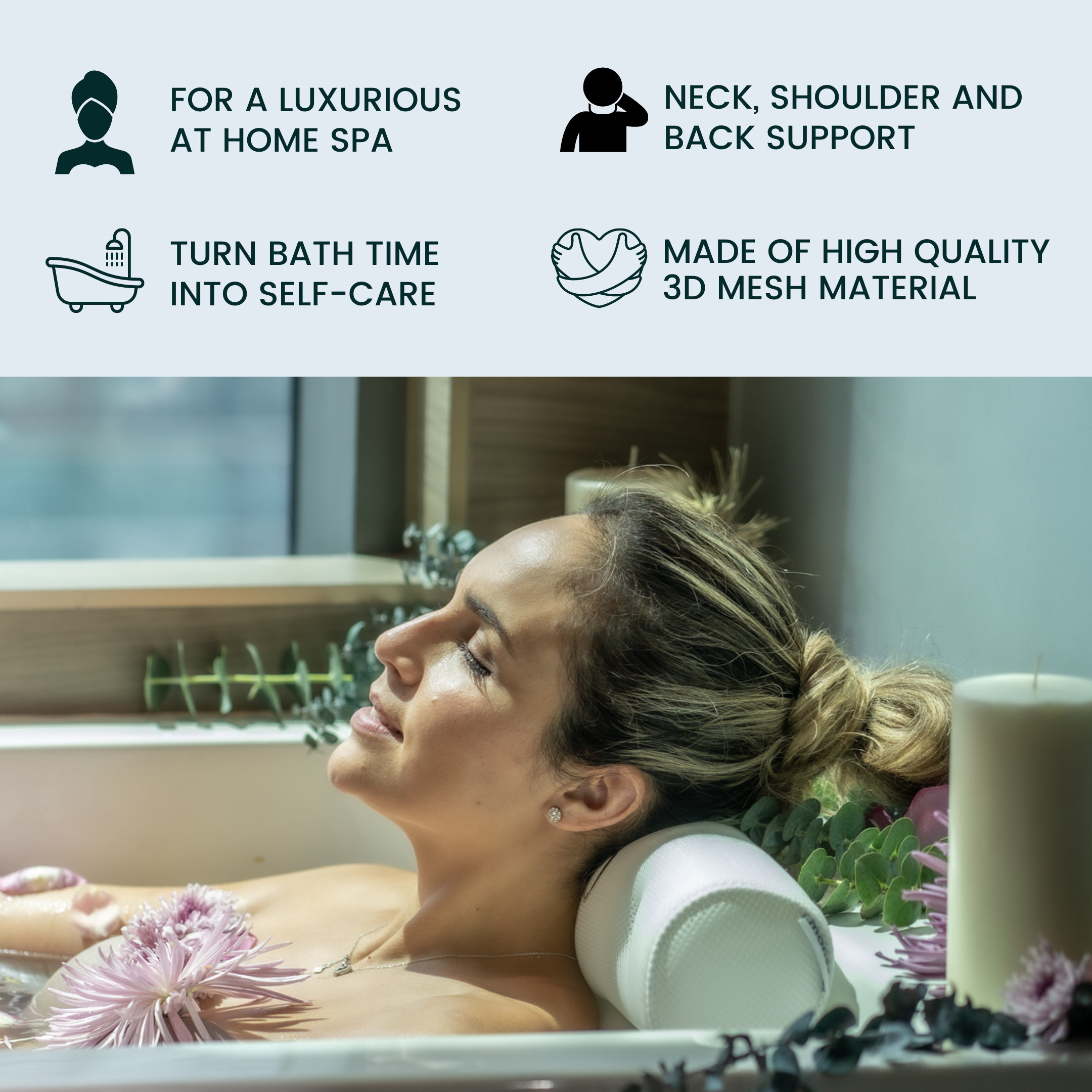 Bubble Bath Pillow for Tub With 6 Suction Cups: at Home Spa Bathtub ...