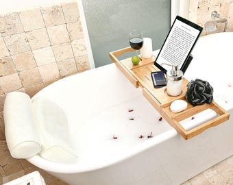 Regalos de baño de lujo para mujeres, almohada de baño y bandeja para bañera, regalos de spa para mujeres, regalo para esposa o madre para un baño relajante.