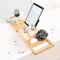 Bamboo Bath Caddy Tray for Tub: Luxury At-Home Spa Bathtub Tray with Wine Glass Holder and Book Stand. Self-Care Gifts for Women.