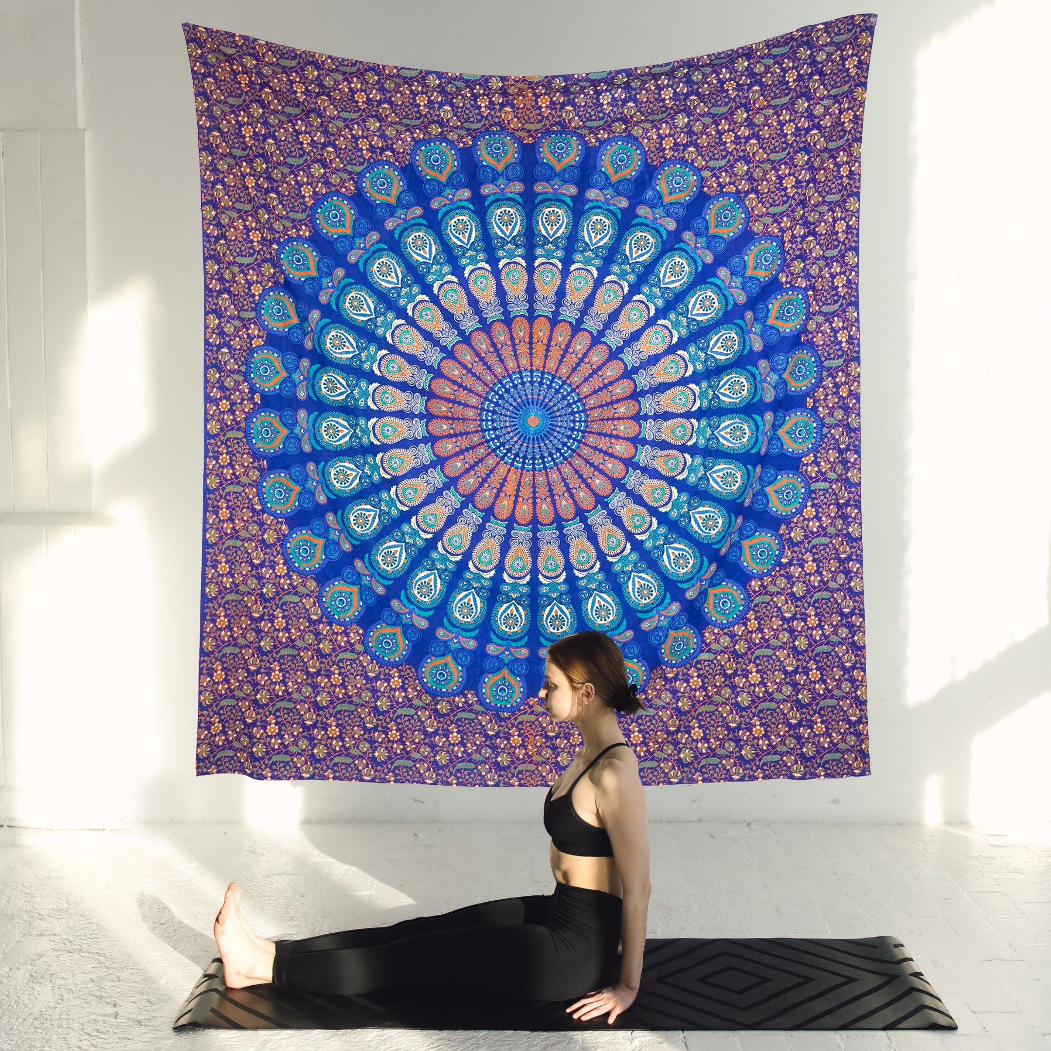 Popular Handicrafts Indiase brandende zon hippie mandala raamgordijnen - zigeuner Boheemse zon maan mooie gordijnen slaapkamer woonkamer balkon volant panelen goud