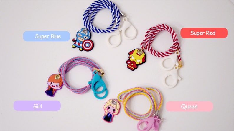 Kids CHARACTER Face Mask LanyardHolder Colorful StrapChain