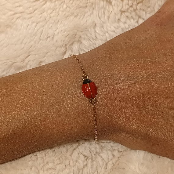 Gold chain bracelet or 304L stainless steel, gold color, pretty ladybug design, size of your choice, children's size available, Anne's jewelry