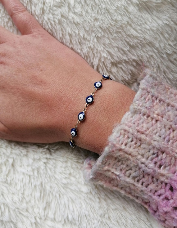 Gold or silver chain bracelet, 304L stainless steel, dark blue eye protection, multiple Greek Matiasma Nazar Boncuk Turkish