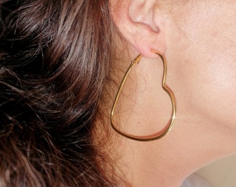 Golden earrings rings Stainless steel gold colors creole hearts artisanal creation