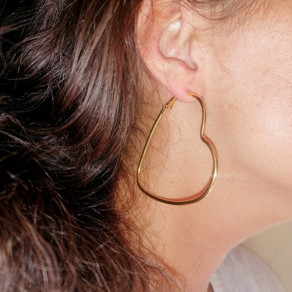 Golden earrings rings Stainless steel gold colors creole hearts artisanal creation