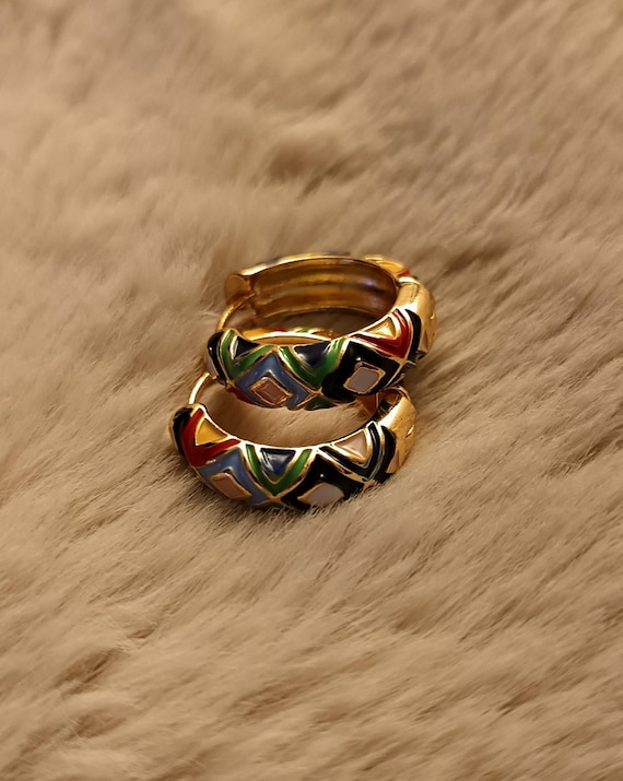 Gold-plated stainless steel (304L) earrings in multicolored geometric shapes - Anne Cé jewelry