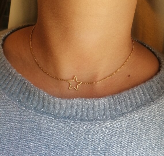 Women's choker necklace, gold-tone stainless steel chain, star connector, handcrafted creation