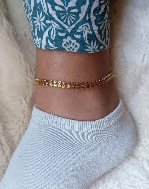 Gold-tone anklet bracelet, 304L stainless steel, gold color, enameled beads, multicolored resins, Anne Cé jewelry