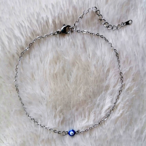 Anklet chain bracelet silver chains Stainless steel silver color protection blue eye Greek matiasma nazar boncuk Turkish