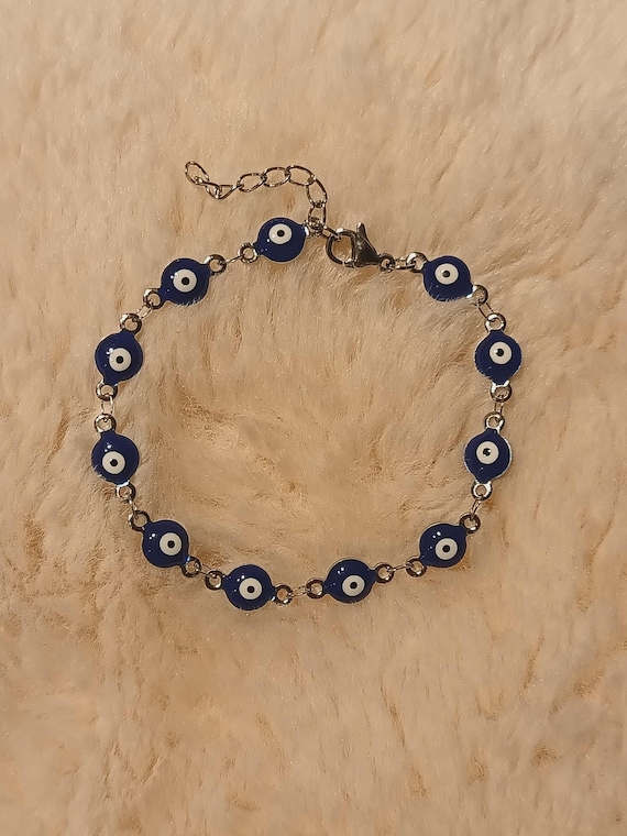 Silver or gold chain bracelet, 304L stainless steel, dark blue eye protection, multiple Greek Matiasma Nazar Boncuk Turkish