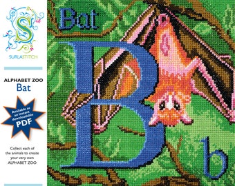 Alphabet Zoo - DIY Instant Digital Download PDF Chart - Cross-Stitch - Bat