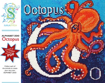 Alphabet Zoo - DIY Instant Digital Download PDF Chart - Cross-Stitch - Octopus