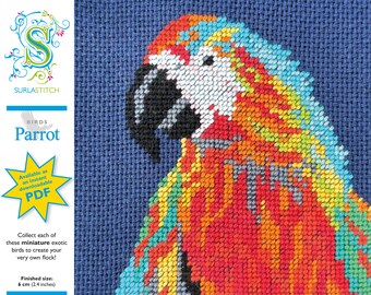 Small Birds - DIY Instant Digital Download PDF Chart - Petit-Point - Parrot