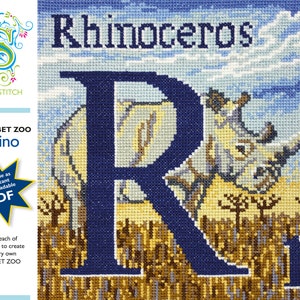 Alphabet Zoo - DIY Instant Digital Download PDF Chart - Cross-Stitch - Rhino