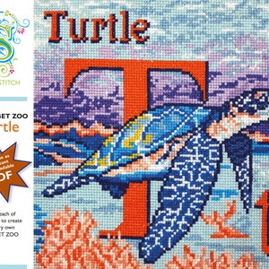 Alphabet Zoo - DIY Instant Digital Download PDF Chart - Cross-Stitch - Turtle
