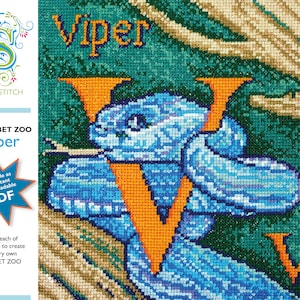 Alphabet Zoo - DIY Instant Digital Download PDF Chart - Kreuzstich - Viper