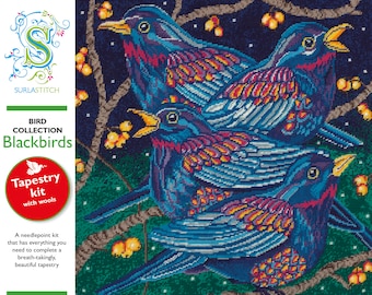 Tapestry Kit, Needlepoint Kit - Birds - Blackbirds