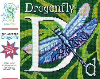 Alphabet Zoo - DIY Instant Digital Download PDF Chart - Cross-Stitch - Dragonfly