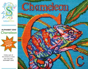 Alphabet Zoo - DIY Instant Digital Download PDF Chart - Cross-Stitch - Chameleon