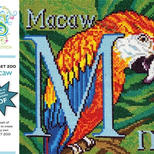 Alphabet Zoo - DIY Instant Digital Download PDF Chart - Cross-Stitch - Macaw