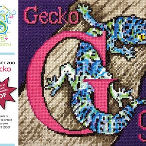 Alphabet Zoo - DIY Instant Digital Download PDF Chart - Cross-Stitch - Gecko