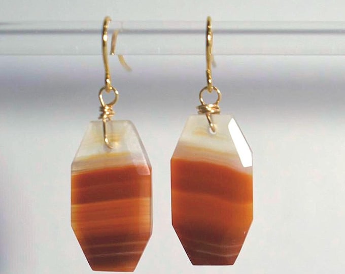 Banded Agate Drop Earrings • Red Gemstone Dangle Earrings • Natural Stone Jewelry