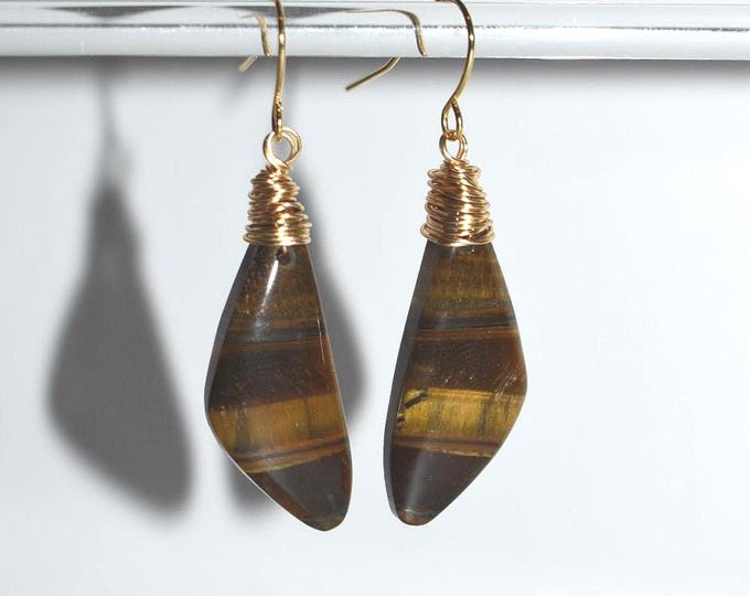 Tiger’s Eye Drop Earrings • Gemstone Dangle Earrings • Natural Stone Jewelry