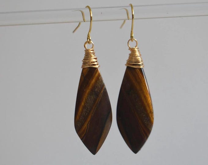 Tiger’s Eye Drop Earrings • Gemstone Dangle Earrings • Natural Stone Jewelry