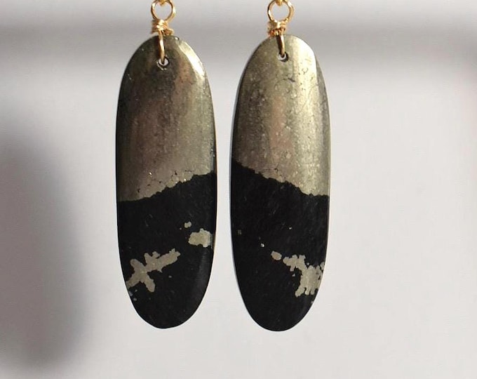 Apache Gold Pyrite Drop Earrings • Gemstone Dangle Earrings • Natural Stone Jewelry