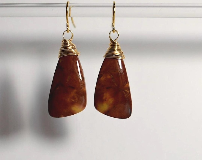 Mookaite Jasper Drop Earrings • Gemstone Dangle Earrings • Natural Stone Jewelry