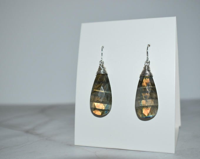 Labradorite Drop Earrings • Gemstone Dangle Earrings • Natural Stone Jewelry