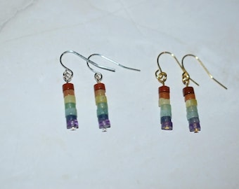 Rainbow Multi-Gemstone Dangle Earrings • Natural Stone Chakra Jewelry • Pride Jewelry