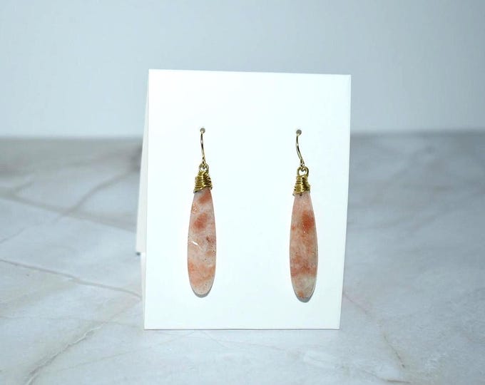 Sunstone Drop Earrings • Gemstone Dangle Earrings • Natural Stone Jewelry