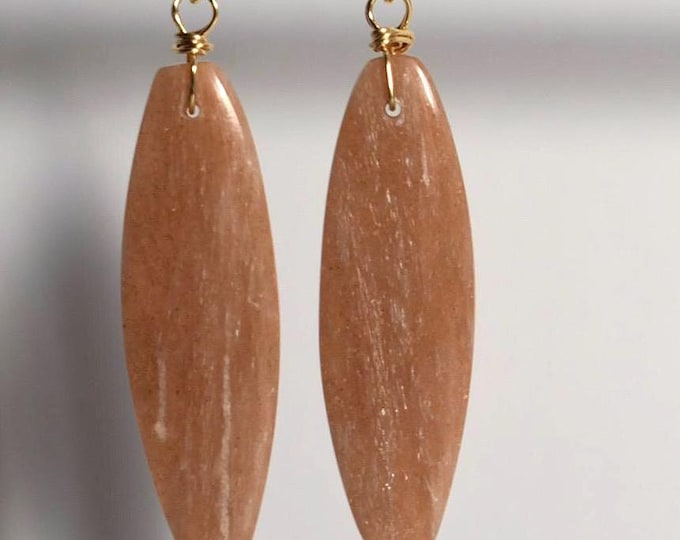 Peach Moonstone Drop Earrings • Gemstone Dangle Earrings • Natural Stone Jewelry