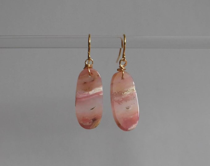 Pink Opal Oval Cabochon Dangle Earrings