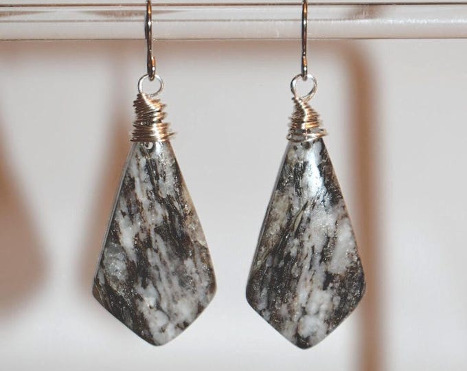 Silver Mica Schist Drop Earrings • Gemstone Dangle Earrings • Natural Stone Jewelry