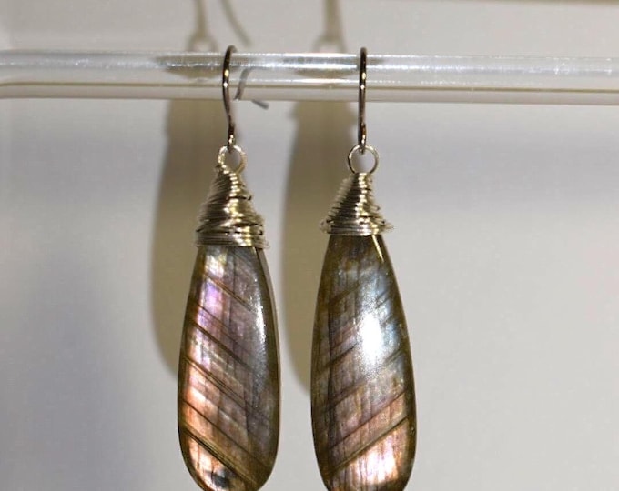 Labradorite Drop Earrings • Gemstone Dangle Earrings • Natural Stone Jewelry