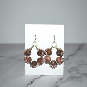 Leopard skin Jasper Dangle Hoop Earrings Handmade Wire Wrapped