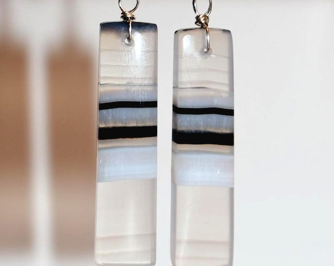 Banded Agate Drop Earrings • Gemstone Dangle Earrings • Natural Stone Jewelry