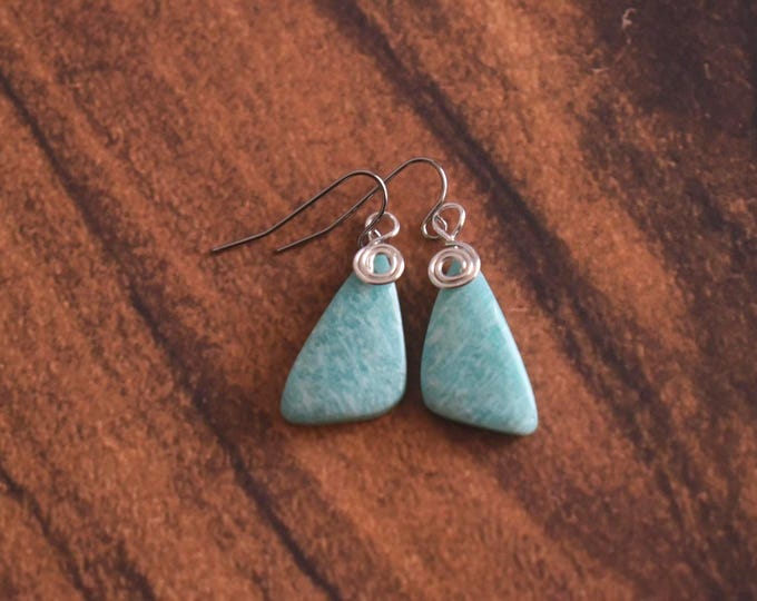 Amazonite Drop Earrings • Teal Gemstone Dangle Earrings • Natural Stone Jewelry