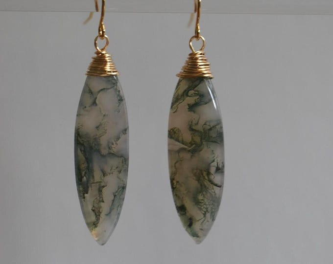Moss Agate Drop Earrings • Gemstone Dangle Earrings • Natural Stone Jewelry